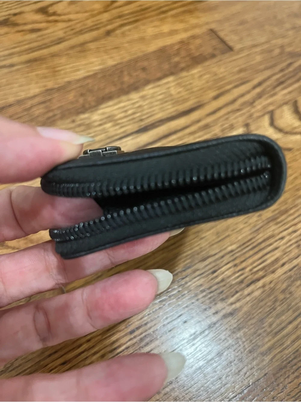 Authentic CHANEL Quilted Black Leather Zip Card Holder with CC Logo In caviar